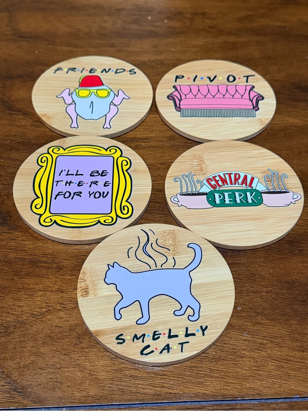 Friends-Themed Bamboo coasters